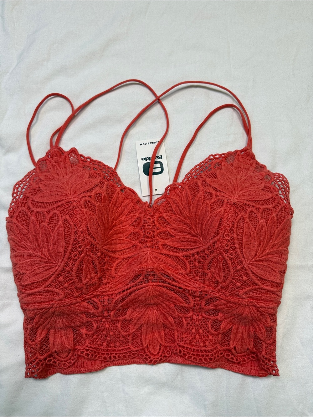 Buckle Coral Lace Cropped Tank Top medium new with tags coral/melon color